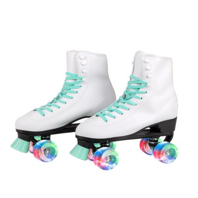 C SEVEN C7skates Quad Roller Skates | Retro Design (Mint w LED, Youth 3)