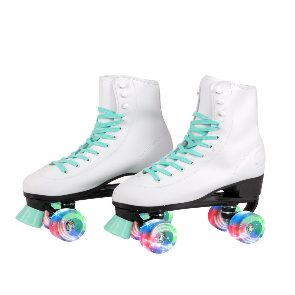 C SEVEN C7skates Quad Roller Skates | Retro Design (Mint w LED, Youth 3)