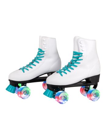 C SEVEN C7skates Quad Roller Skates | Retro Design (Teal w LED, Women's 6 / Youth 5 / Men's 5)