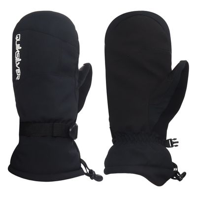 Quiksilver Boy's Mission Mittens - Waterproof & Insulated, Adjustable Cuff, Nose & Goggles Wipe, Durable, Black, Large