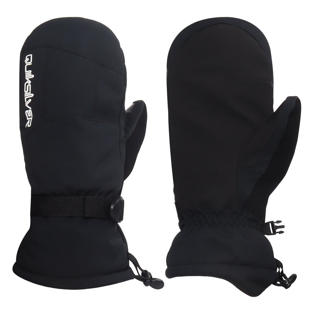Quiksilver Boy's Mission Mittens - Waterproof & Insulated, Adjustable Cuff, Nose & Goggles Wipe, Durable, Black, Large