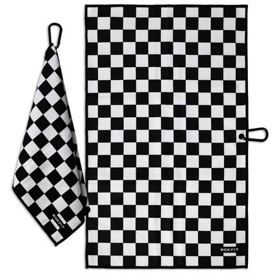 RokFit Gym & Golf Towel  Multi-Use, Quick-Dry, Durable Utility Towel with Bold Graphic and Carabiner Clip (Checker)