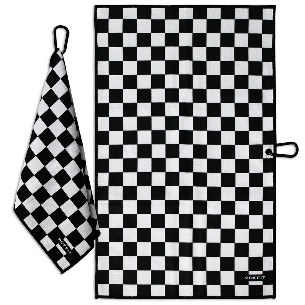 RokFit Gym & Golf Towel  Multi-Use, Quick-Dry, Durable Utility Towel with Bold Graphic and Carabiner Clip (Checker)