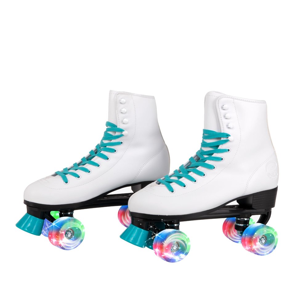 C SEVEN C7skates Quad Roller Skates | Retro Design (Teal w LED, Women's 5 / Youth 4)