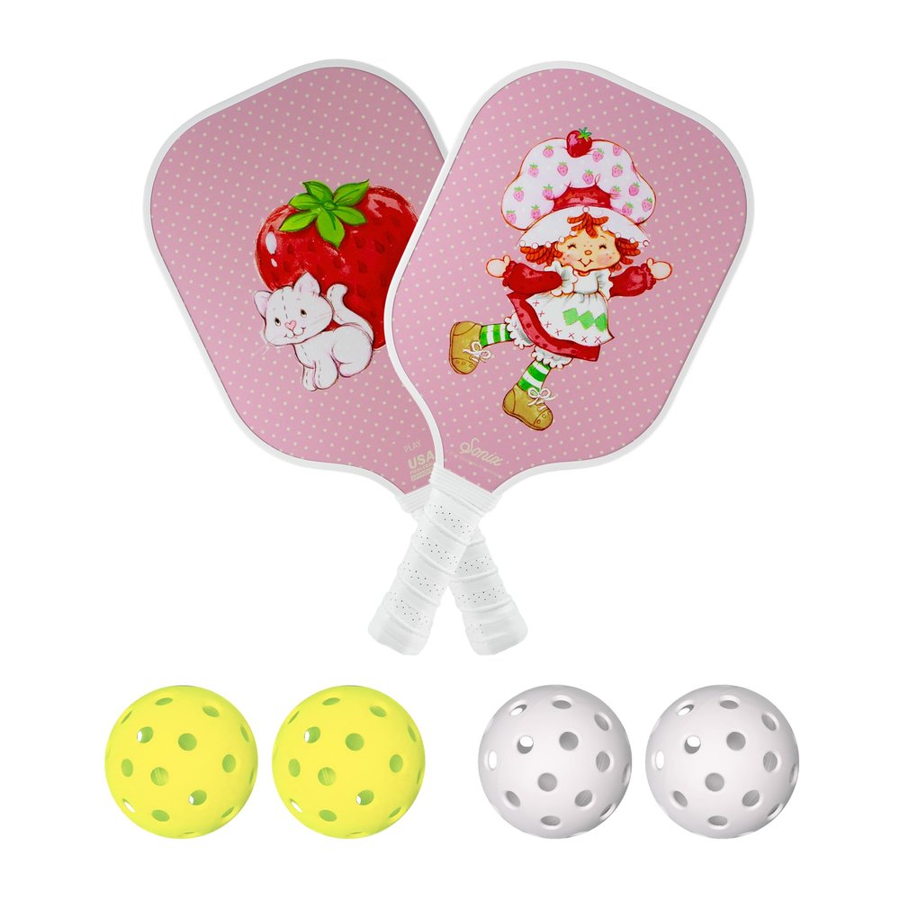 Sonix | USAPA Approved | Pickleball Paddles Set of 2 | Fiberglass Surface Pickle Ball Set with 2 Rackets, 4 Balls | Strawberry Shortcake - Characters