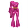 winying Women 70s Disco Dance Costume Flared Bell Bottoms Jumpsuit Bodysuit Metallic Funky Dancewear Hot Pink Medium view 3
