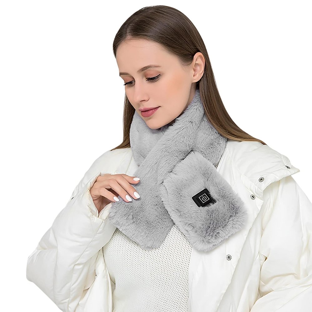 RONGXG Winter USB Heated Scarf Women Neck Heating Pad Electric Heated Neck Neck Wrap Scarf Neck Warmer Warm Neckerchief (Grey-Faux fur')