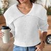 Women Fall Lapel Collar V Neck Sweater Long Sleeve Flower Crochet Chunky Knit Pullover Casual Floral Cropped Sweater view 2