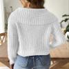 Women Fall Lapel Collar V Neck Sweater Long Sleeve Flower Crochet Chunky Knit Pullover Casual Floral Cropped Sweater view 3