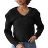 Women Fall Lapel Collar V Neck Sweater Long Sleeve Flower Crochet Chunky Knit Pullover Casual Floral Cropped Sweater view 1