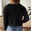 Women Fall Lapel Collar V Neck Sweater Long Sleeve Flower Crochet Chunky Knit Pullover Casual Floral Cropped Sweater view 3