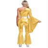 winying Women 70s Disco Dance Costume Flared Bell Bottoms Jumpsuit Bodysuit Metallic Funky Dancewear Gold Medium view 2