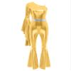 winying Women 70s Disco Dance Costume Flared Bell Bottoms Jumpsuit Bodysuit Metallic Funky Dancewear Gold Medium view 3