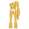 winying Women 70s Disco Dance Costume Flared Bell Bottoms Jumpsuit Bodysuit Metallic Funky Dancewear Gold Medium view 4