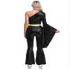 winying Women 70s Disco Dance Costume Flared Bell Bottoms Jumpsuit Bodysuit Metallic Funky Dancewear Black Medium view 2