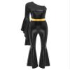winying Women 70s Disco Dance Costume Flared Bell Bottoms Jumpsuit Bodysuit Metallic Funky Dancewear Black Medium view 3