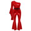 winying Women 70s Disco Dance Costume Flared Bell Bottoms Jumpsuit Bodysuit Metallic Funky Dancewear Red Small view 3