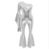 winying Women 70s Disco Dance Costume Flared Bell Bottoms Jumpsuit Bodysuit Metallic Funky Dancewear Silver Small view 3