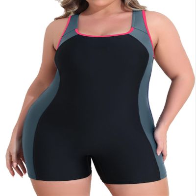 beautyin Plus Size One Piece Swimsuit for Women Boyleg Tummy Control Swimwear Gray/Black