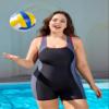 beautyin Plus Size Womens Bathing Suits Boyleg Racerback One Piece Swimwear Gray/Black view 3