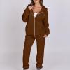 Jogger Sets for Women 2 Piece Zipper Jacket Long Sleeve Hoodie Sweatshirt Baggy Sweat Pants Comfy Lounge Sweatsuit CC4-Brown Small view 4