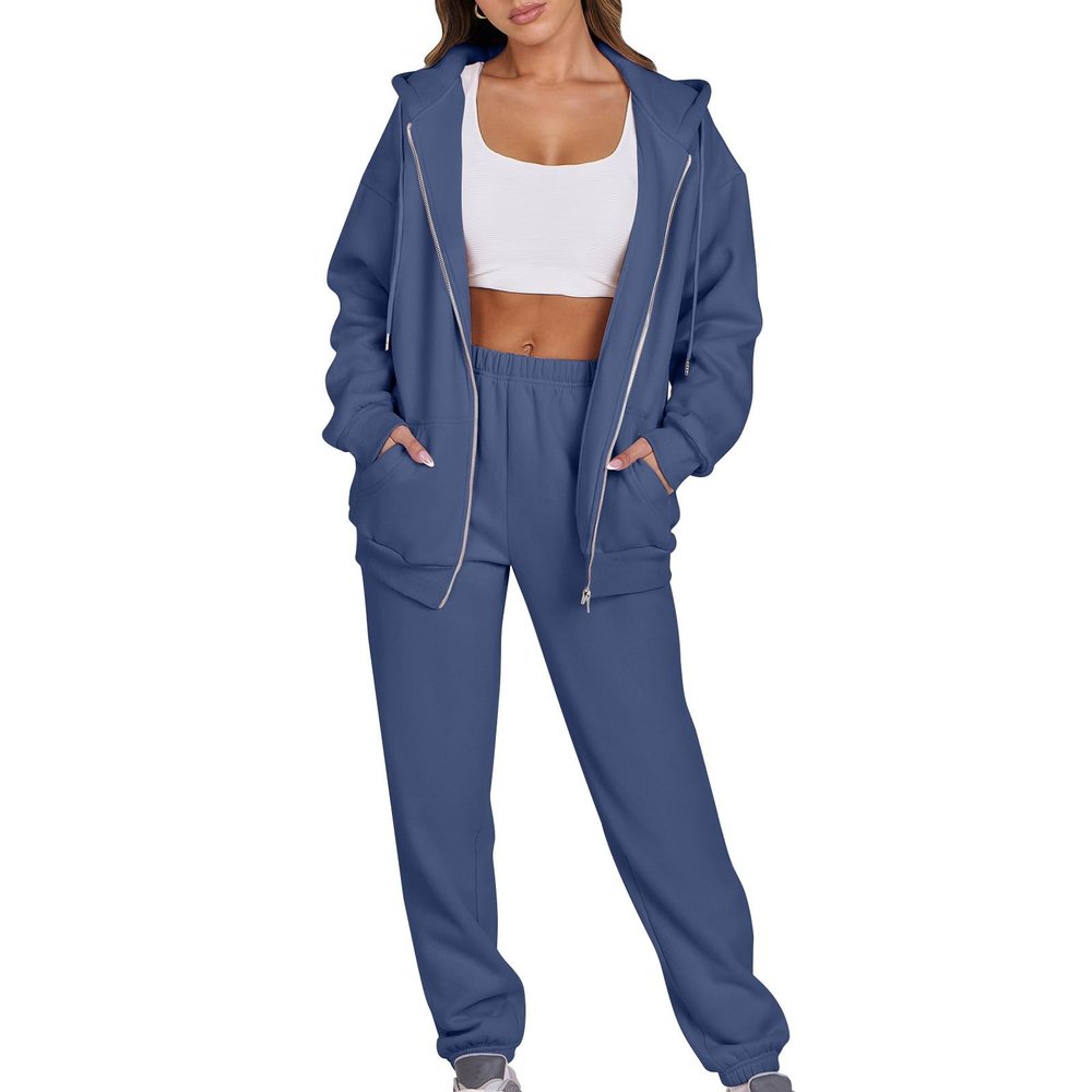 Jogger Sets for Women 2 Piece Zipper Jacket Long Sleeve Hoodie Sweatshirt Baggy Sweat Pants Comfy Lounge Sweatsuit CC3-Navy Small