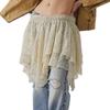 Adoeren Women Y2k Lace Pleated Flowy Skirt Elastic Waist Lace Trim Half Slip Fairy Layered Ruffle Floral Lace Mini Skirts Short Underskirt(Lace Beige White,S) view 3