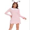 WXCTEAM Adult Women's Christmas Pink Dress Gown Costume With Headband (Pink, XXL) view 1