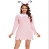 WXCTEAM Adult Women's Christmas Pink Dress Gown Costume With Headband (Pink, XXL) view 2