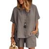 Two Piece Cotton Linen Outfits for Women Summer Casual Half Sleeve Tops and Loose Shorts Fit Streetwear Lounge Sets view 1