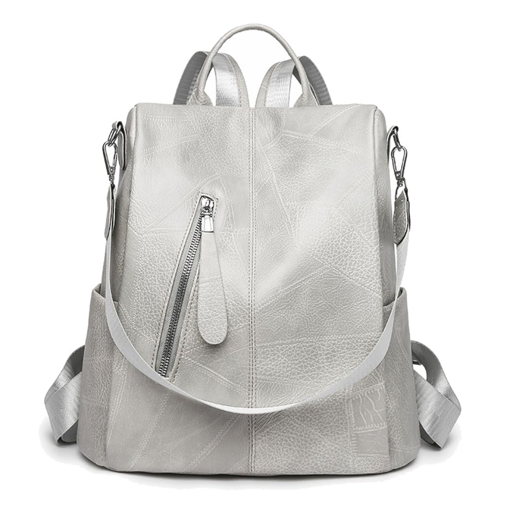 CPMBFDC Women's Fashion Anti-Theft Backpack, Soft Leather, Large Capacity, Grey