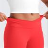 CRZ YOGA Girls Butterluxe Crossover Waist Yoga Leggings - Athletic Sports Casual Pants V Cross Tights Kids Teen Deep Red Medium view 4