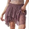 Adoeren Women Y2k Lace Pleated Flowy Skirt Elastic Waist Lace Trim Half Slip Fairy Layered Ruffle Floral Lace Mini Skirts Short Underskirt(Lace Purple Red,S) view 1
