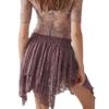 Adoeren Women Y2k Lace Pleated Flowy Skirt Elastic Waist Lace Trim Half Slip Fairy Layered Ruffle Floral Lace Mini Skirts Short Underskirt(Lace Purple Red,S) view 2