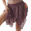 Adoeren Women Y2k Lace Pleated Flowy Skirt Elastic Waist Lace Trim Half Slip Fairy Layered Ruffle Floral Lace Mini Skirts Short Underskirt(Lace Purple Red,S) view 3