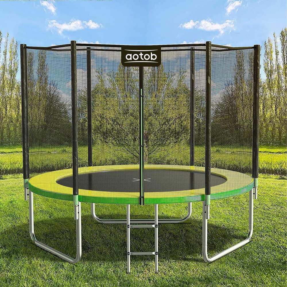 AOTOB 8 FT Trampoline Safety Enclosure Net Combo Bounce Jump for Kids Outdoor with Spring Pad Waterproof Jump Mat & Ladder (Avocado)