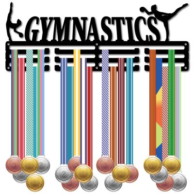 CREATCABIN Gymnastics Medal Rack Sports Medal Holder Display Race Competition Awards Ribbons Organizer Black Metal Mount Decor Frame for Wall Hanging 60+ Medals Player Women Athlete 15.7x5.9Inch