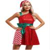 ACSUSS Women's Christmas Mrs Santa Costume Shiny Sequins Striped Bowknot Dance Dress with Hat Red Large