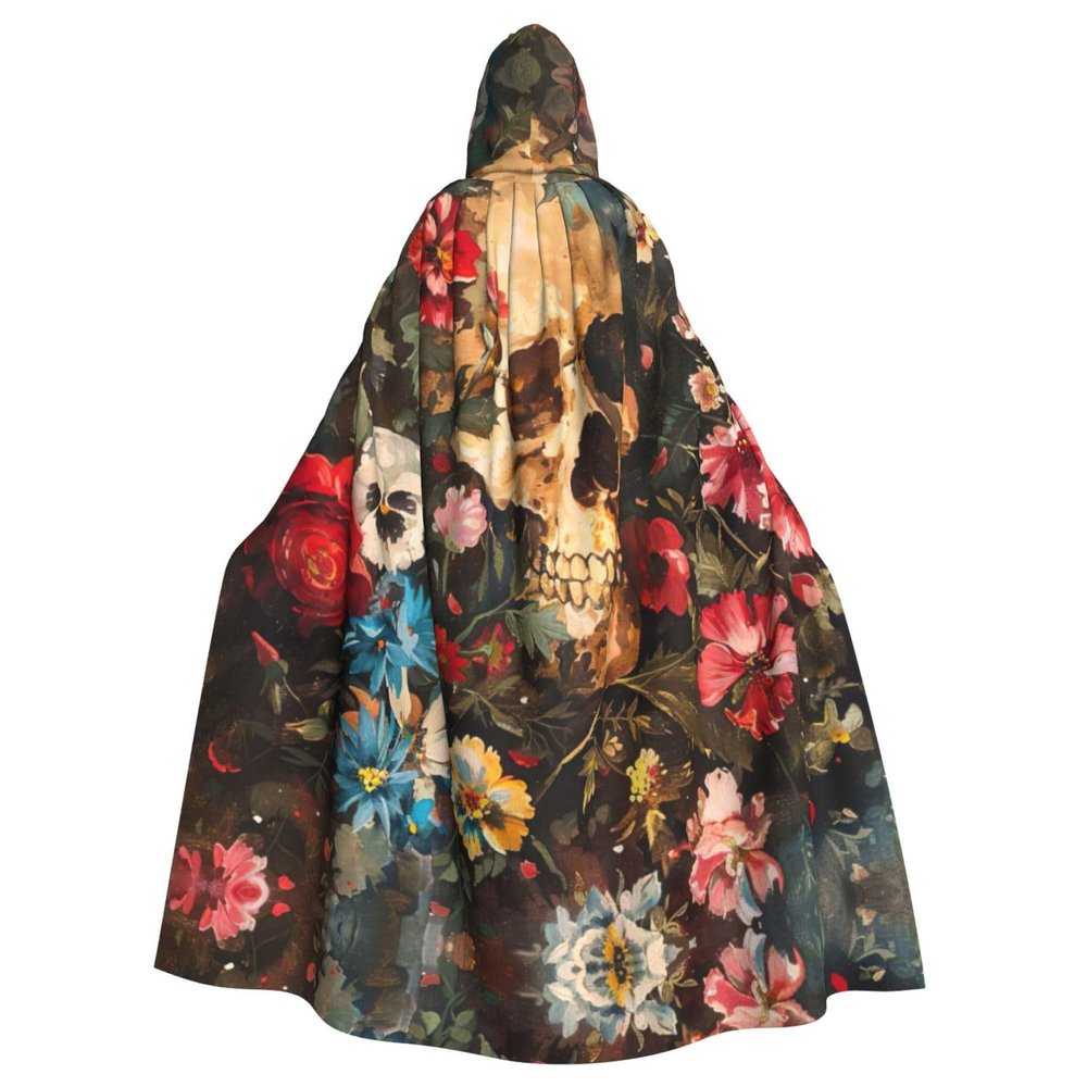 QASNLU Floral Skull print Halloween hooded cape decoration cape costumes for witches, Mardi Gras, Christmas