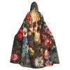QASNLU Floral Skull print Halloween hooded cape decoration cape costumes for witches, Mardi Gras, Christmas view 1