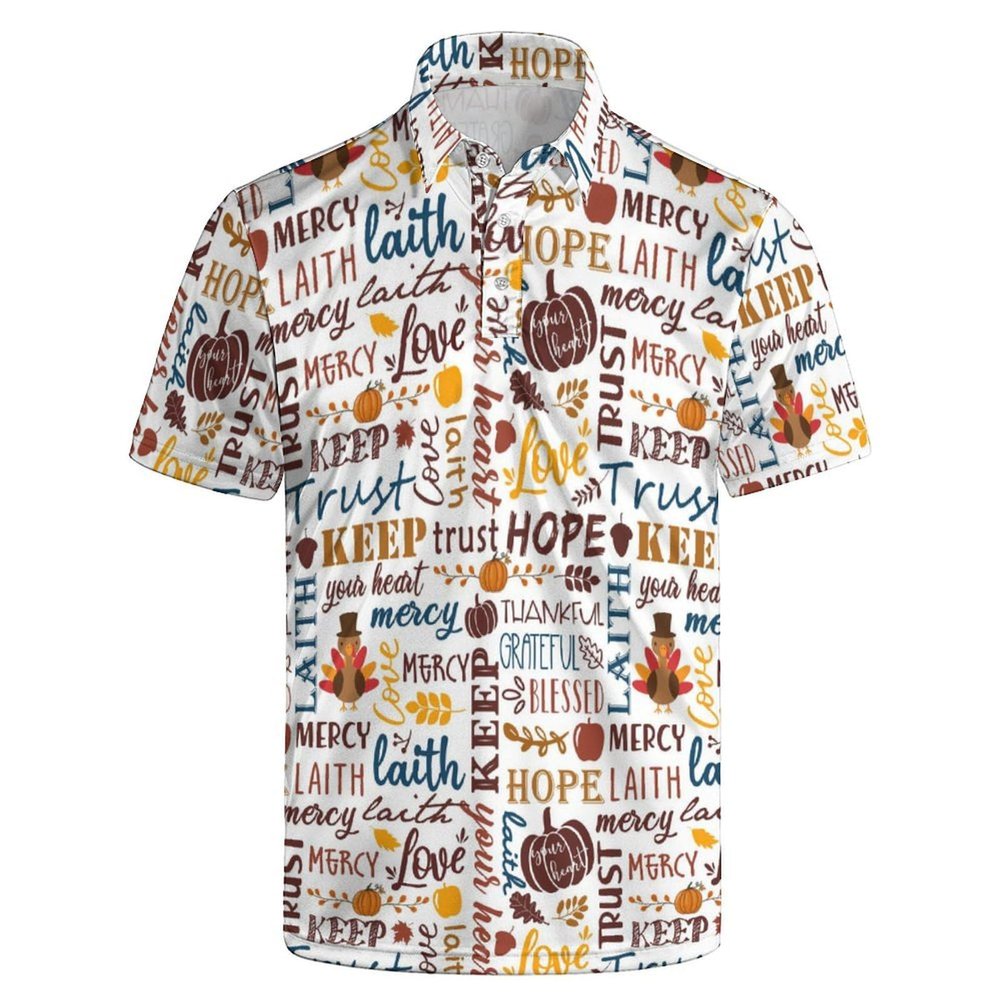 AYUNIX Men's Golf Shirts Thanksgiving Fall Thanks Golf Polos for Men Short Sleeve Quick Dry Moisture Wicking Performance Polo Shirts