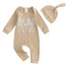 aporake Baby Boy Romper Newborn Coming Home From Hospital Outfits Letter One-Piece Bodysuit Jumpsuit+Hat Infant Colthes Set (Beige-big cousin, 0-3 Months) view 1
