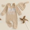 aporake Baby Boy Romper Newborn Coming Home From Hospital Outfits Letter One-Piece Bodysuit Jumpsuit+Hat Infant Colthes Set (Beige-big cousin, 0-3 Months) view 2