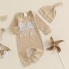aporake Baby Boy Romper Newborn Coming Home From Hospital Outfits Letter One-Piece Bodysuit Jumpsuit+Hat Infant Colthes Set (Beige-big cousin, 0-3 Months) view 3