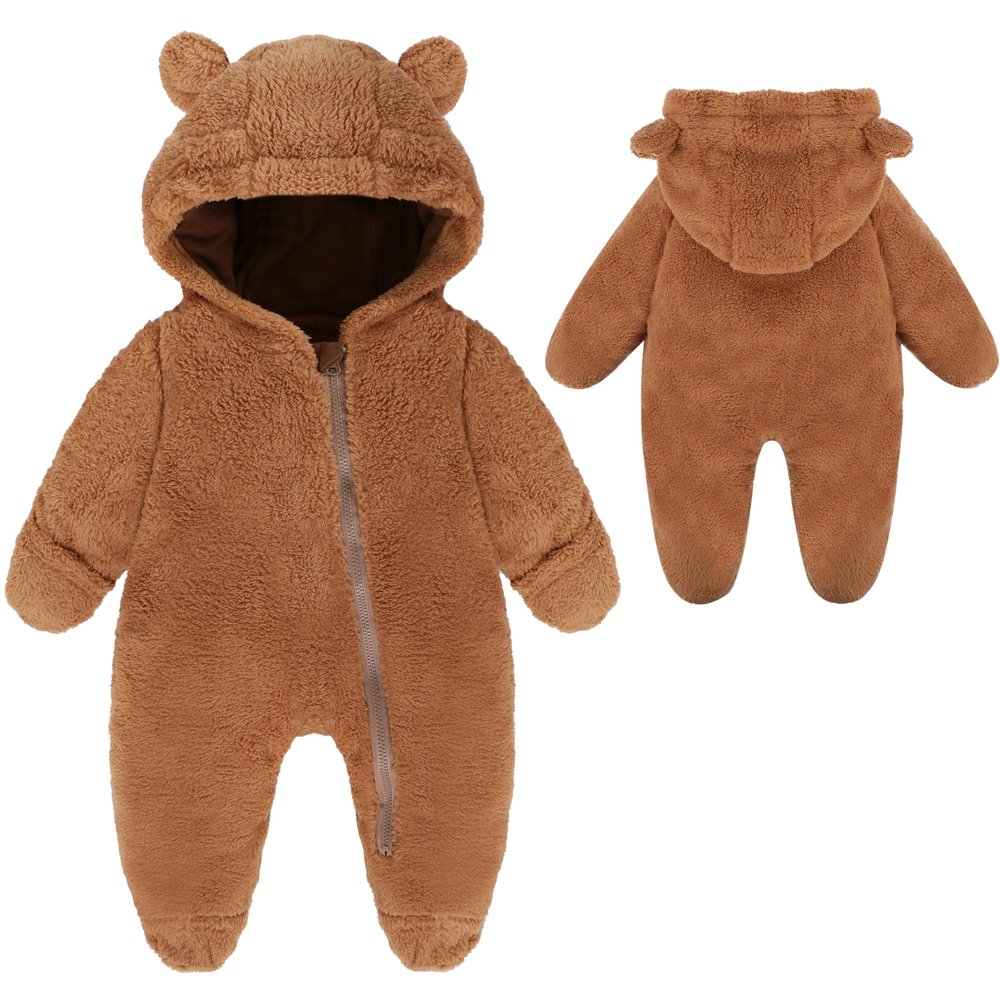 YMYDYFC Baby Fleece Hooded Romper Winter Outwear Jumpsuit Snowsuit Bear Ear Outfits for Boys Girls NEW-Brown 6-9 Months73CM