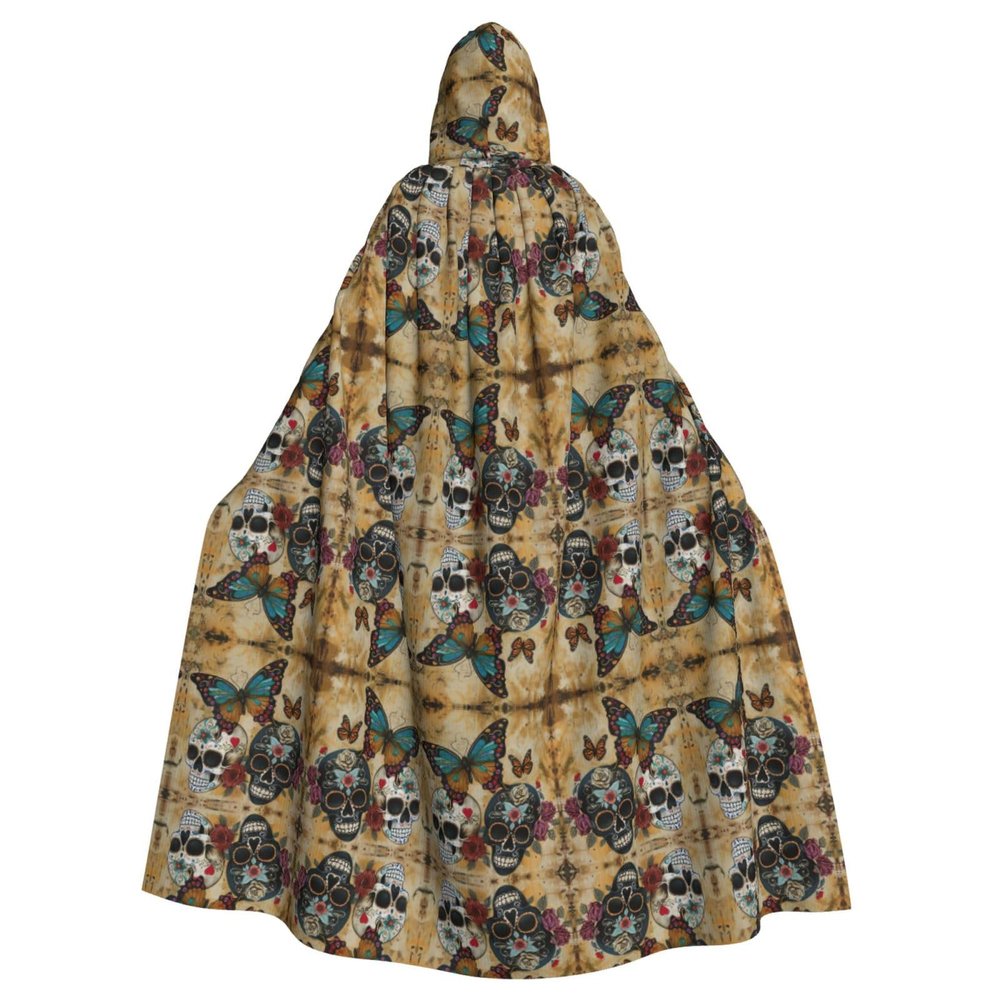 QASNLU sugar skulls butterfly print Halloween hooded cape decoration cape costumes for witches, Mardi Gras, Christmas