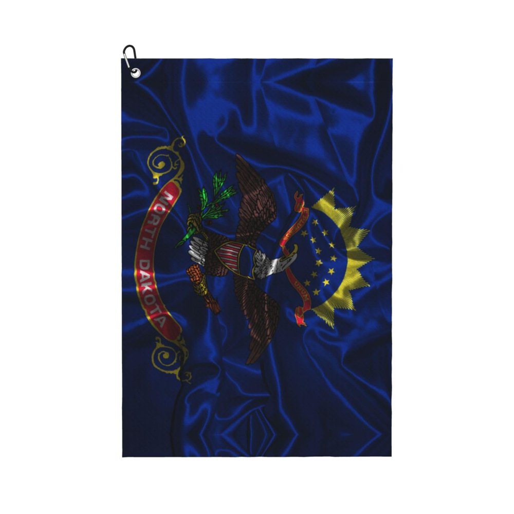 ASEDFGT Silk Style Flag of North Dakota Golf Towel 16 x 24 Inch Golf Towels for Golf Bags Polyester Golf Towel with Carabiner Clip Men and Women Golf Accessories