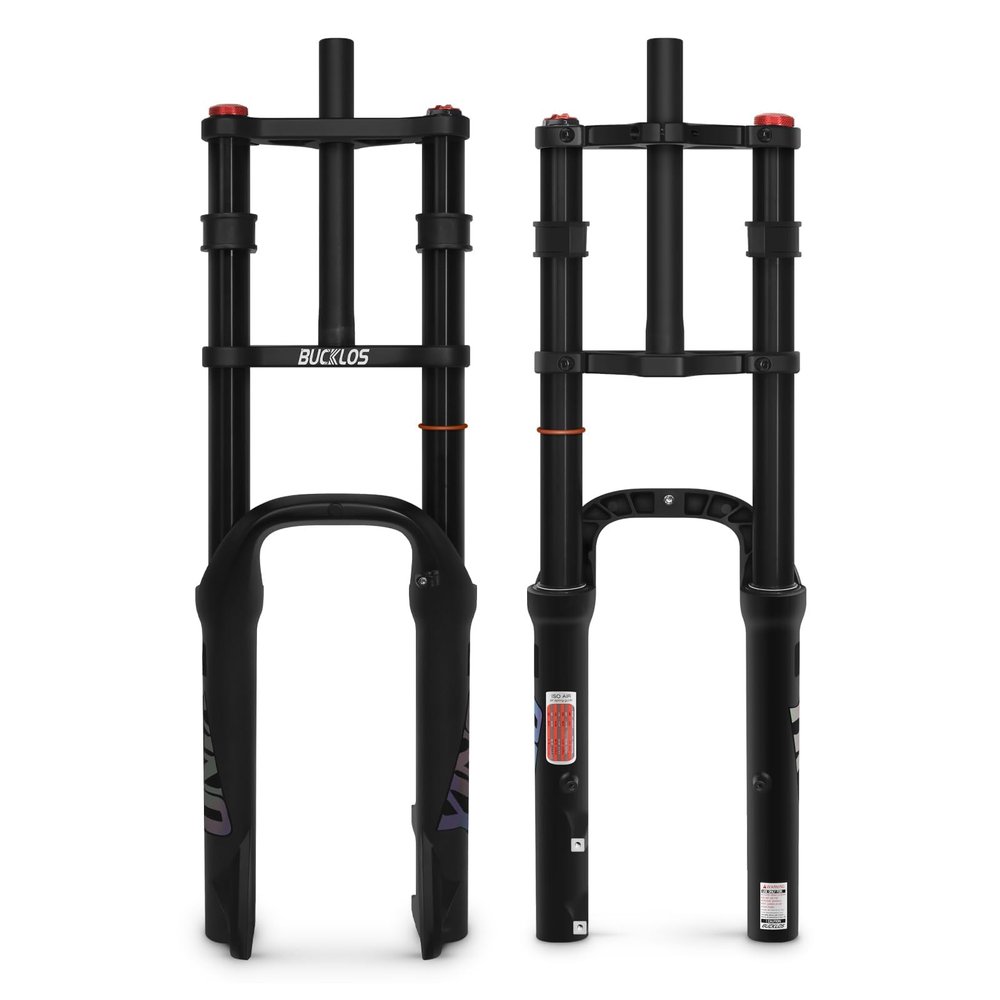 BUCKLOS 20 x 4.0 inch Fat Tire Electric Bike Air Suspension Fork Travel 180mm, QR 9 x 135mm Straight Tube 1 1/8 MTB Dual Crown Bicycle Front Forks Disc Brake for Ebike Snow Beach Mountain Bike ect