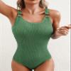 Herseas Women One Piece Swimsuit Solid Ribbed Monokini 2026 Vacation Swimwear Scoop Neck Low Back Modest Bathing Suit Green X-Large view 3