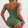 Herseas Women One Piece Swimsuit Solid Ribbed Monokini 2026 Vacation Swimwear Scoop Neck Low Back Modest Bathing Suit Green X-Large view 4